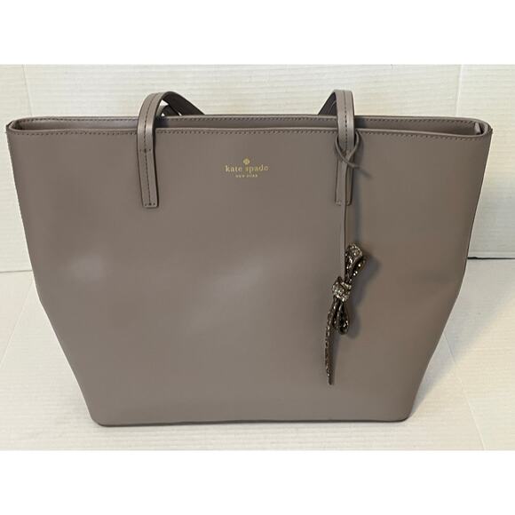 Kate Spade Karla Cityscape Gray Smooth Leather Tote Purse Handbag Glitter Charm - Picture 1 of 10
